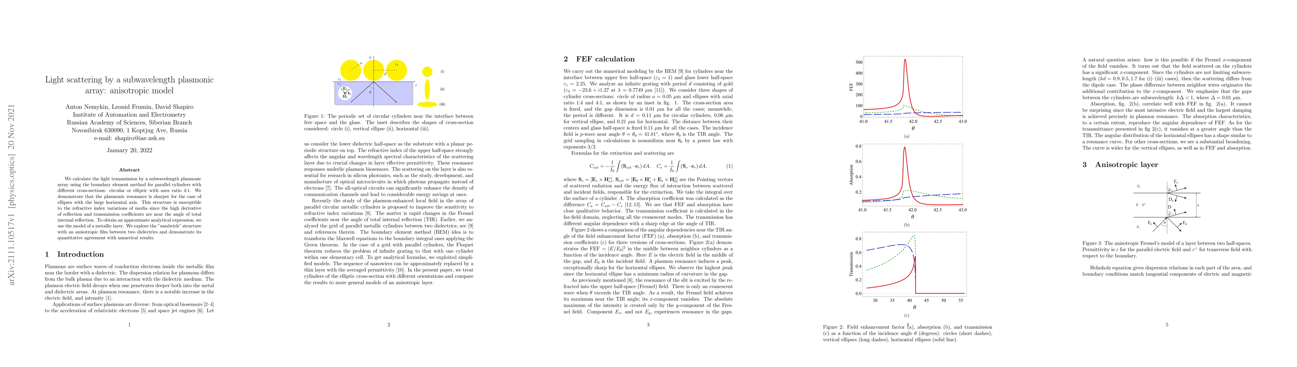 Thumbnail for Light scattering by a subwavelength plasmonic array: anisotropic model