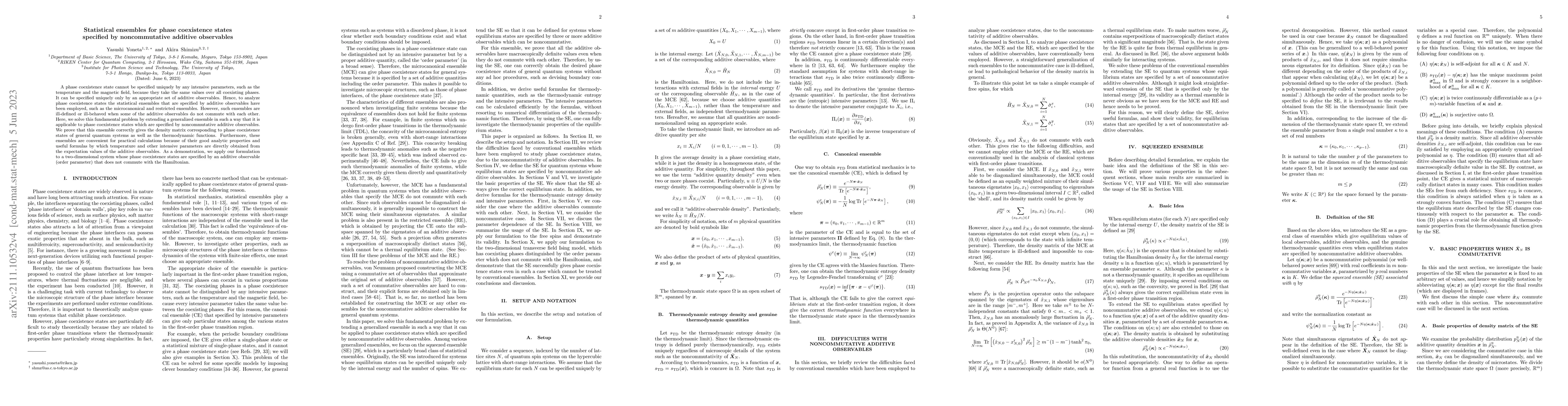 Thumbnail for Statistical ensembles for phase coexistence states specified by
  noncommutative additive observables