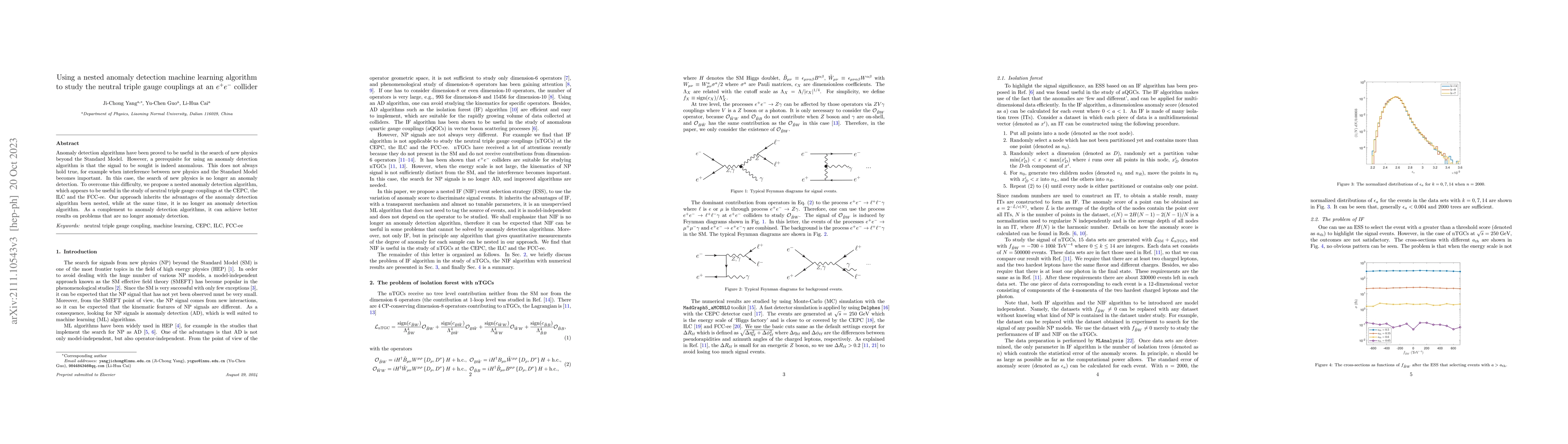 Thumbnail for Using a nested anomaly detection machine learning algorithm to study the
  neutral triple gauge couplings at an \texorpdfstring{$e^+e^-$}{e+e-} collider