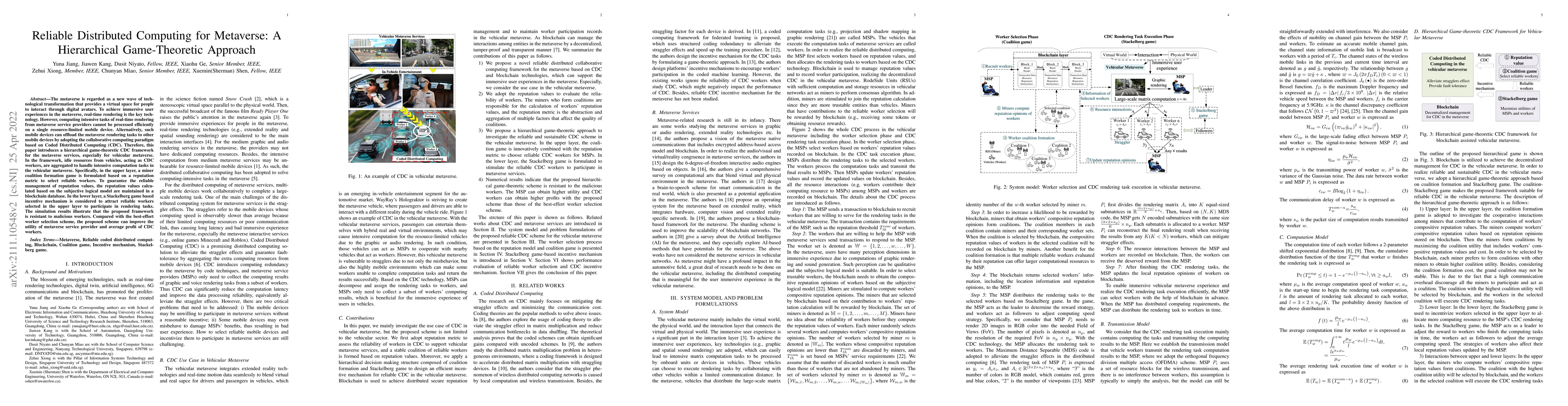 Thumbnail for Reliable Distributed Computing for Metaverse: A Hierarchical
  Game-Theoretic Approach