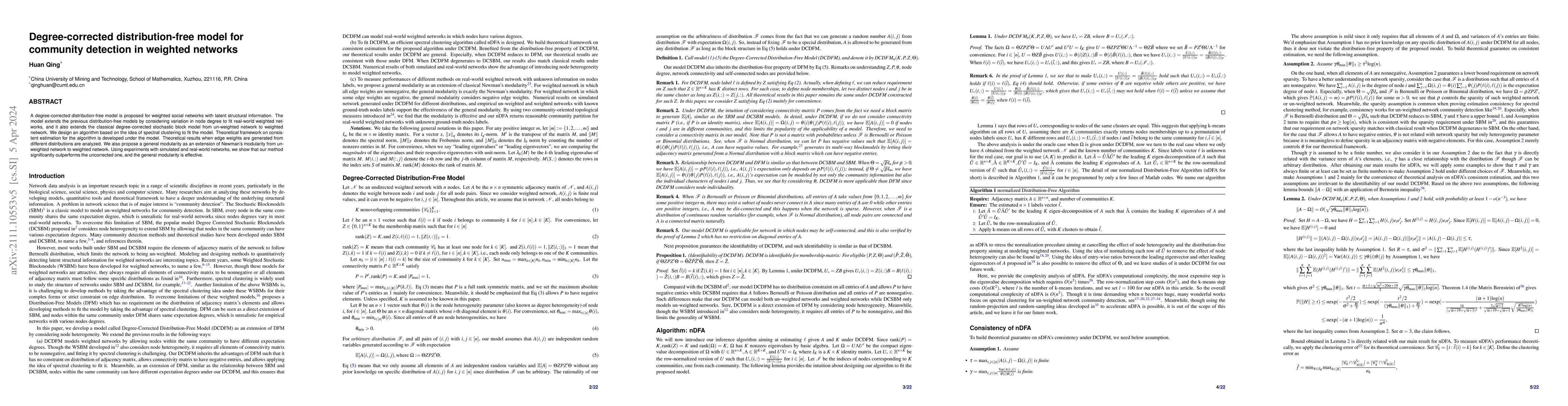 Thumbnail for Degree-corrected distribution-free model for community detection in
  weighted networks