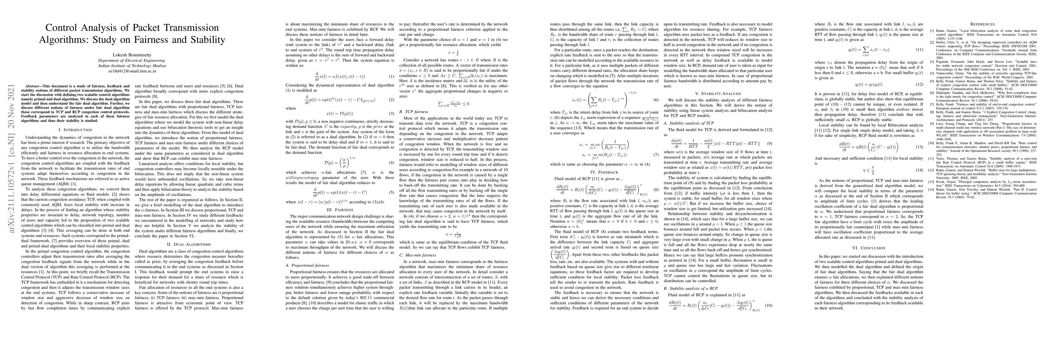 Thumbnail for Control Analysis of Packet Transmission Algorithms: Study on Fairness
  and Stability