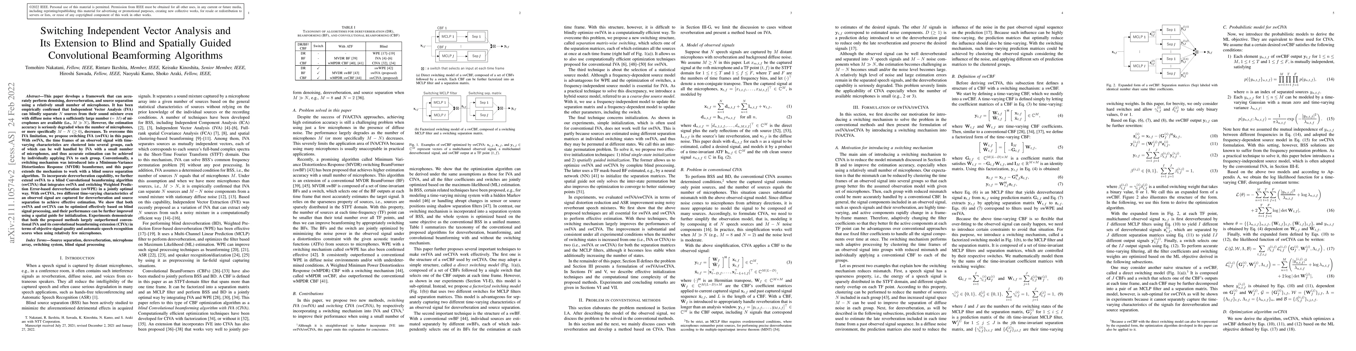 Thumbnail for Switching Independent Vector Analysis and Its Extension to Blind and
  Spatially Guided Convolutional Beamforming Algorithms