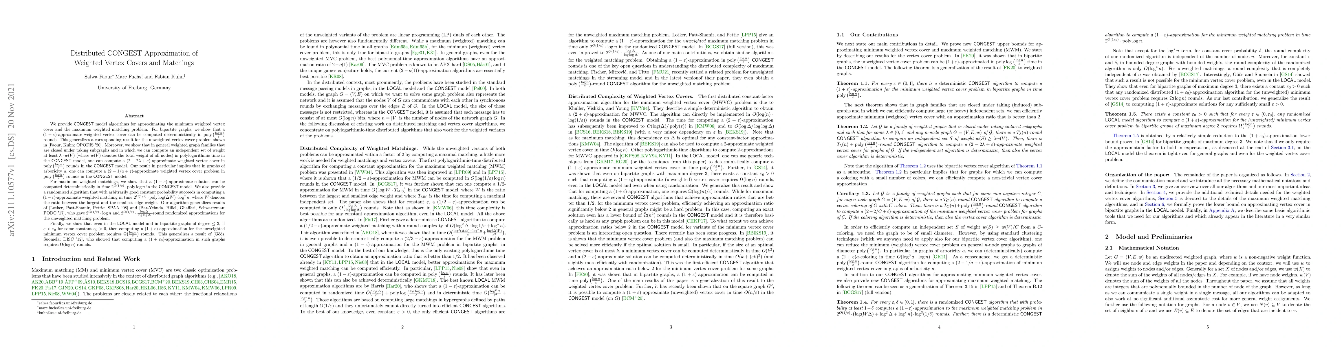 Thumbnail for Distributed CONGEST Approximation of Weighted Vertex Covers and
  Matchings