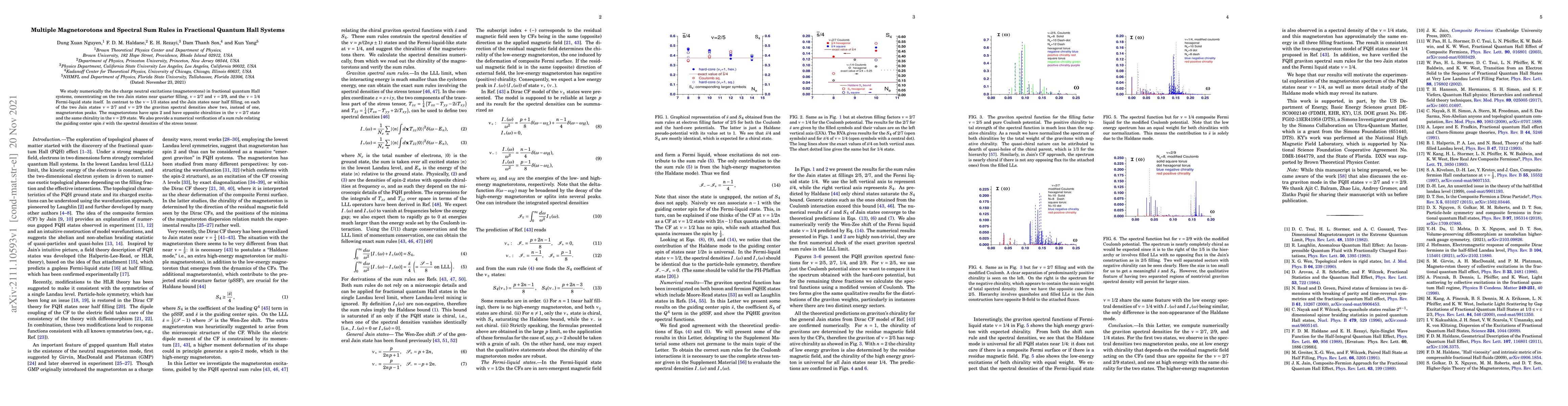 Thumbnail for Multiple Magnetorotons and Spectral Sum Rules in Fractional Quantum Hall
  Systems