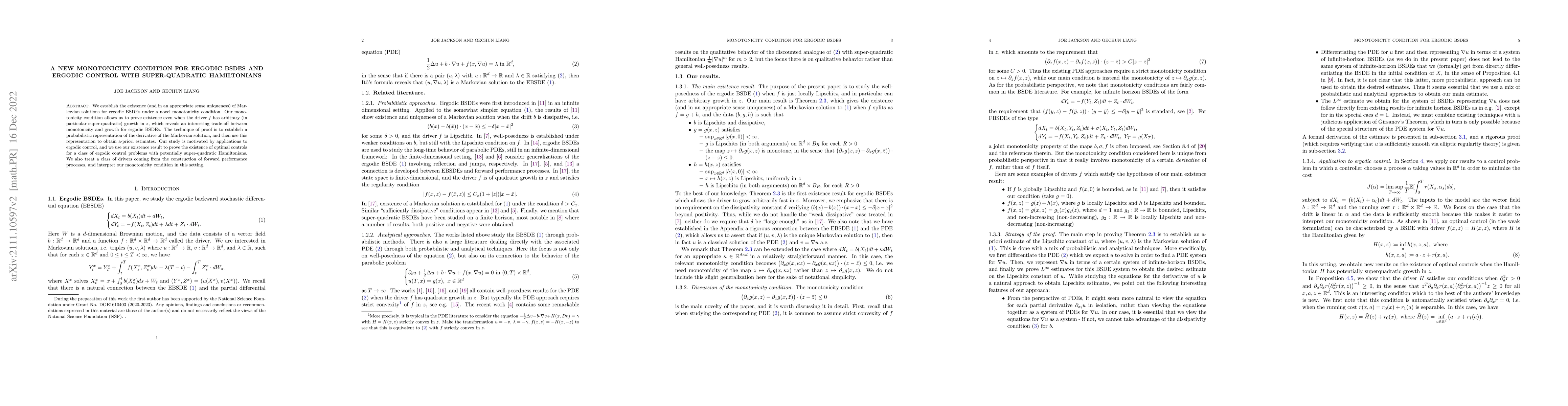 Thumbnail for A new monotonicity condition for ergodic BSDEs and ergodic control with
  super-quadratic Hamiltonians