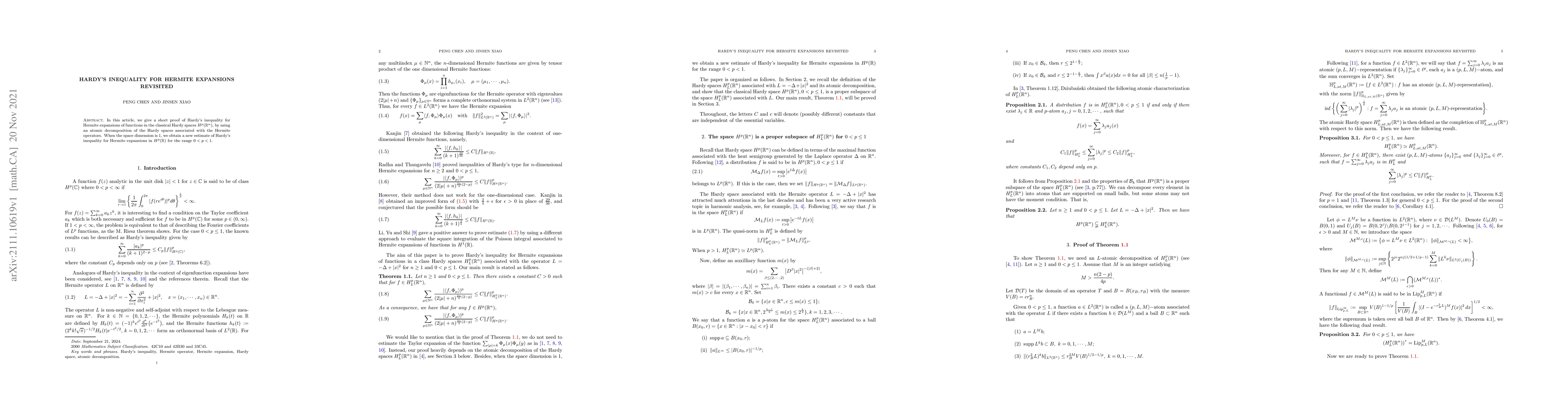Thumbnail for Hardy's inequality for Hermite expansions revisited