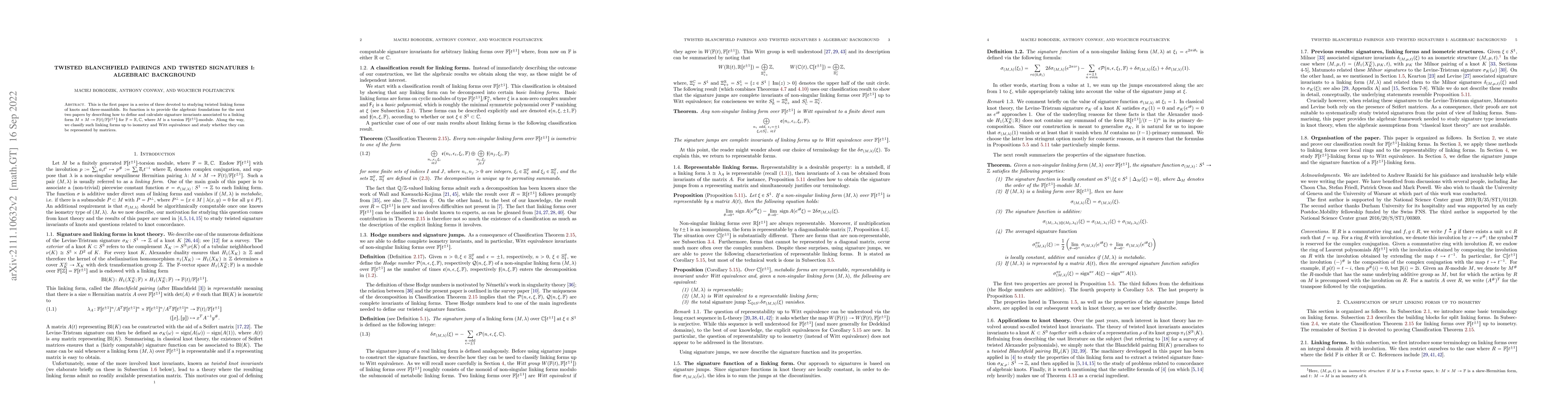 Thumbnail for Twisted Blanchfield pairings and twisted signatures I: Algebraic
  background