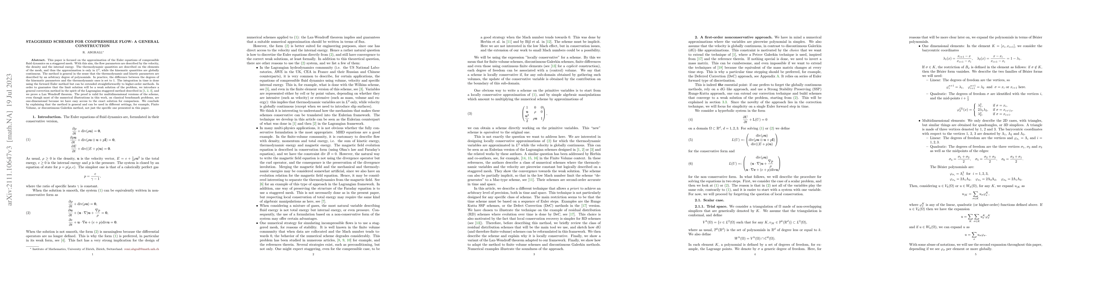 Thumbnail for Staggered schemes for compressible flow: a general construction