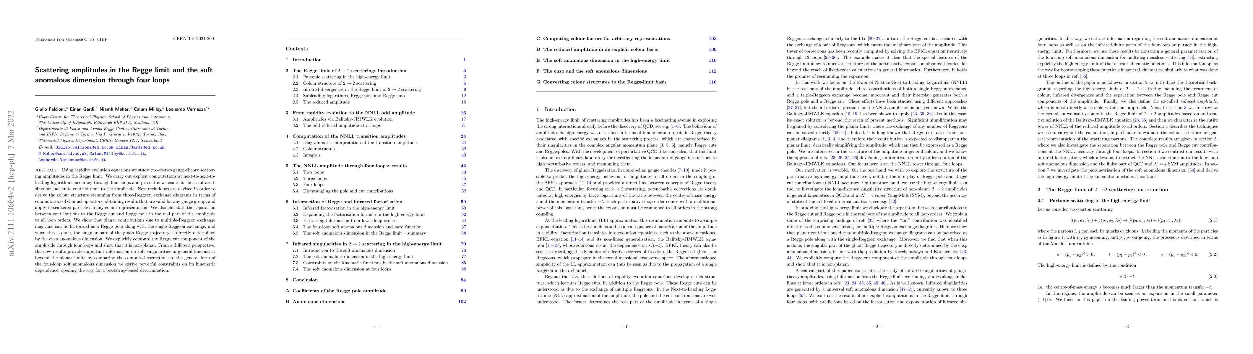 Thumbnail for Scattering amplitudes in the Regge limit and the soft anomalous
  dimension through four loops