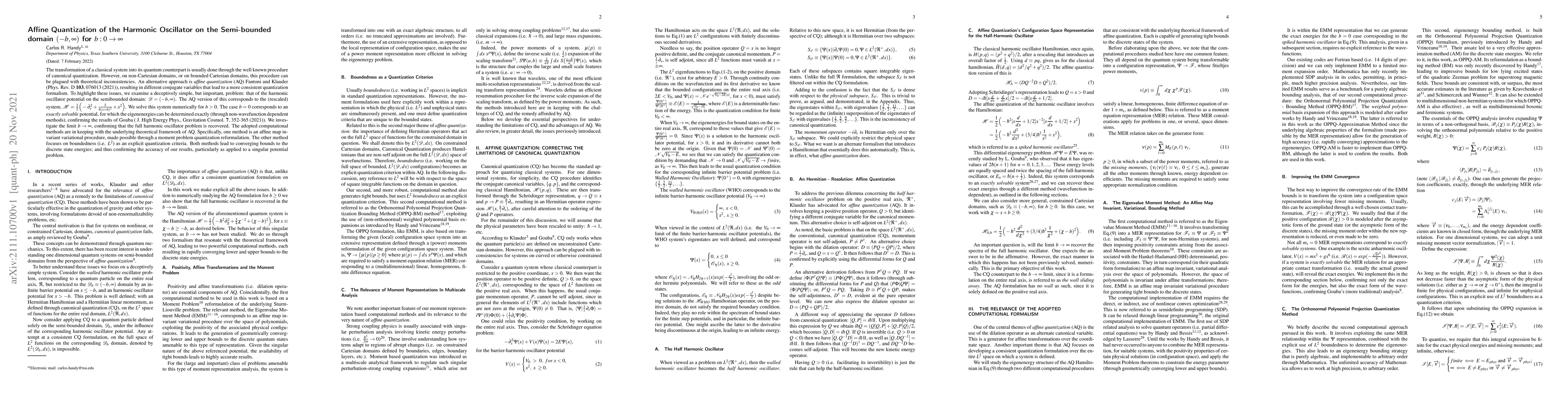Thumbnail for Affine Quantization of the Harmonic Oscillator on the Semi-bounded
  domain $(-b,\infty)$ for $b: 0 \rightarrow \infty$