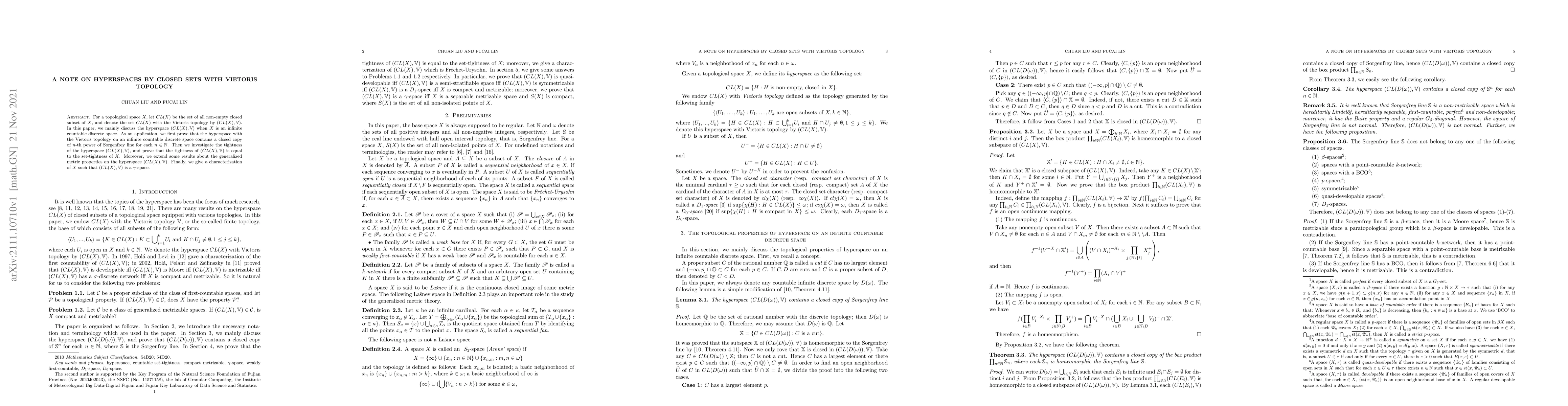 Thumbnail for A note on hyperspaces by closed sets with Vietoris topology