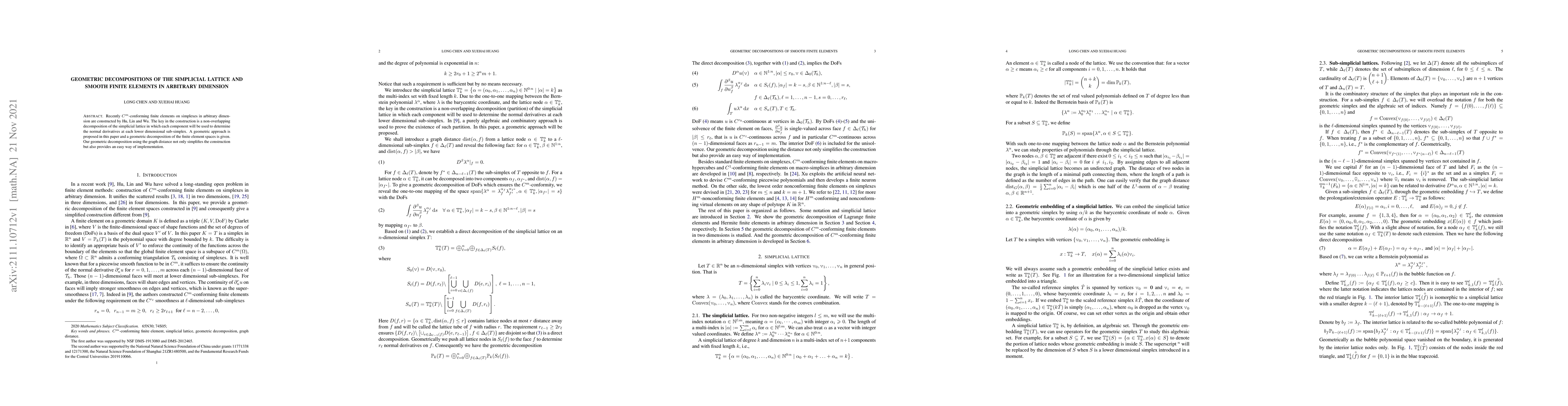 Thumbnail for Geometric decompositions of the simplicial lattice and smooth finite
  elements in arbitrary dimension