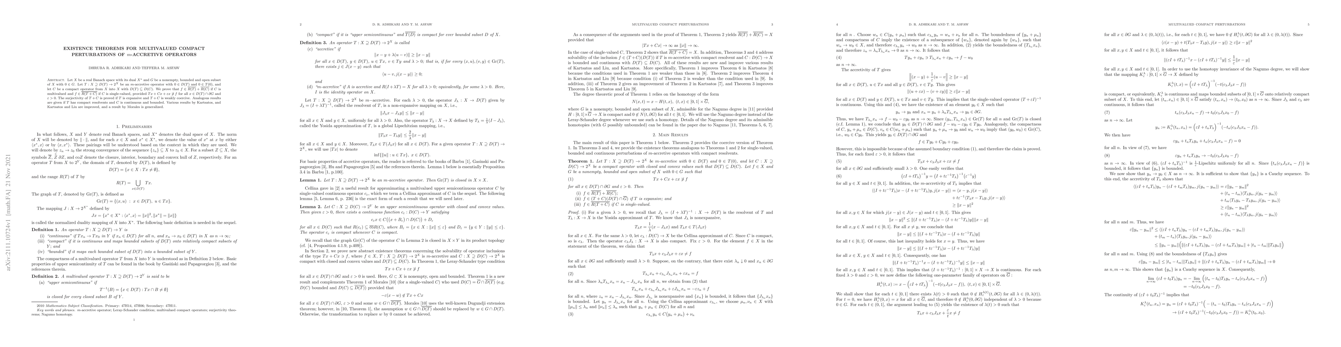 Thumbnail for Existence Results for Multivalued Compact Perturbations of
  ${m}$-Accretive Operators
