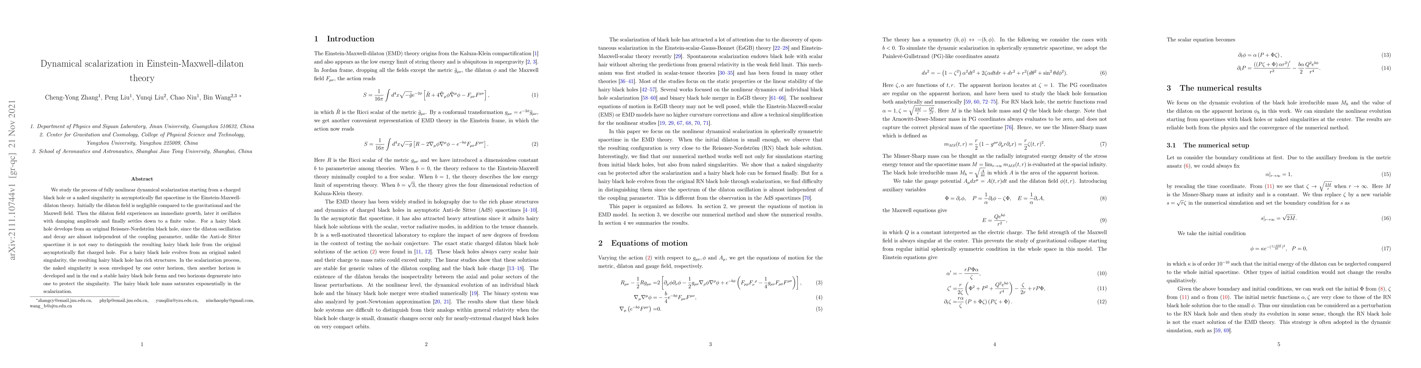 Thumbnail for Dynamical scalarization in Einstein-Maxwell-dilaton theory