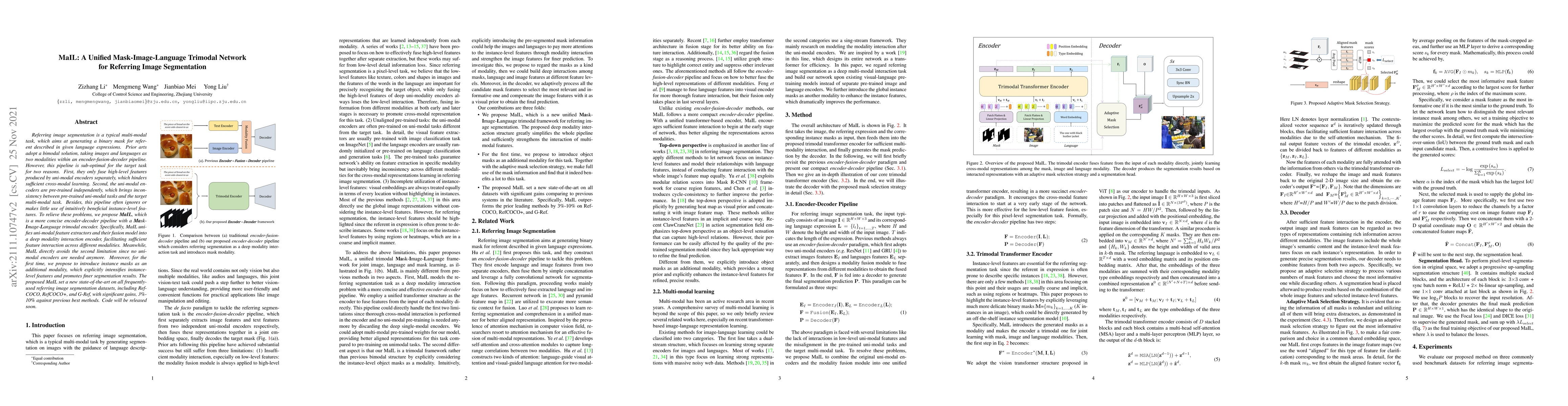 Thumbnail for MaIL: A Unified Mask-Image-Language Trimodal Network for Referring Image
  Segmentation