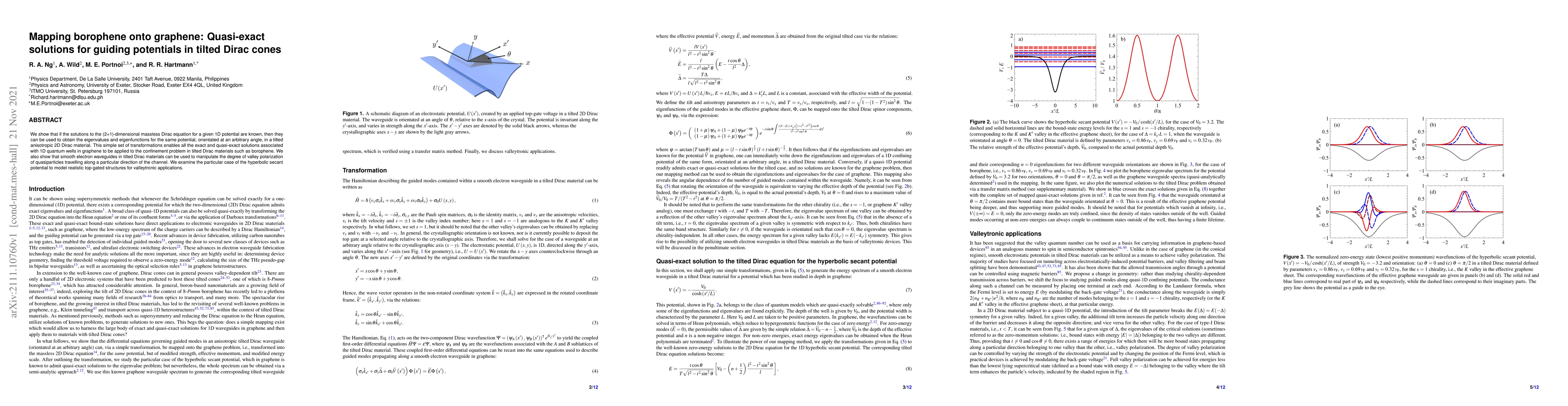 Thumbnail for Mapping borophene onto graphene: Quasi-exact solutions for guiding
  potentials in tilted Dirac cones