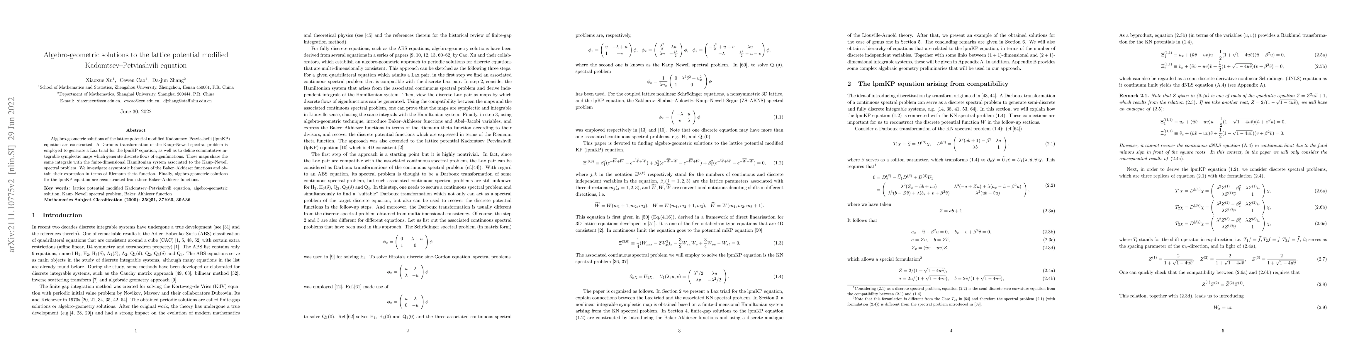 Thumbnail for Algebro-geometric solutions to the lattice potential modified
  Kadomtsev--Petviashvili equation