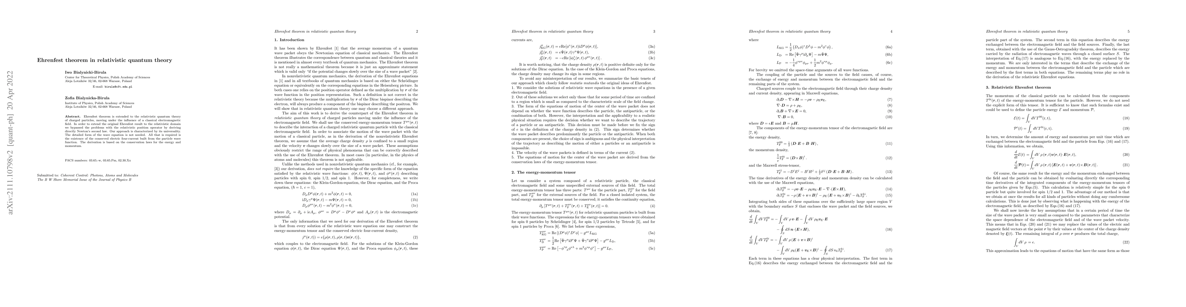 Thumbnail for Ehrenfest theorem in relativistic quantum theory
