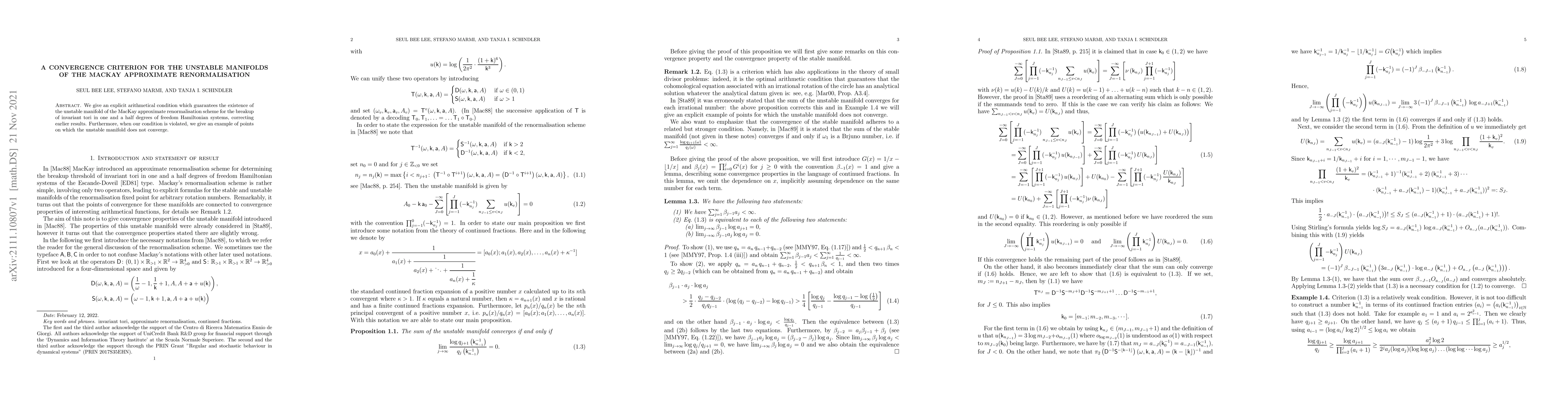 Thumbnail for A convergence criterion for the unstable manifolds of the MacKay
  approximate renormalisation