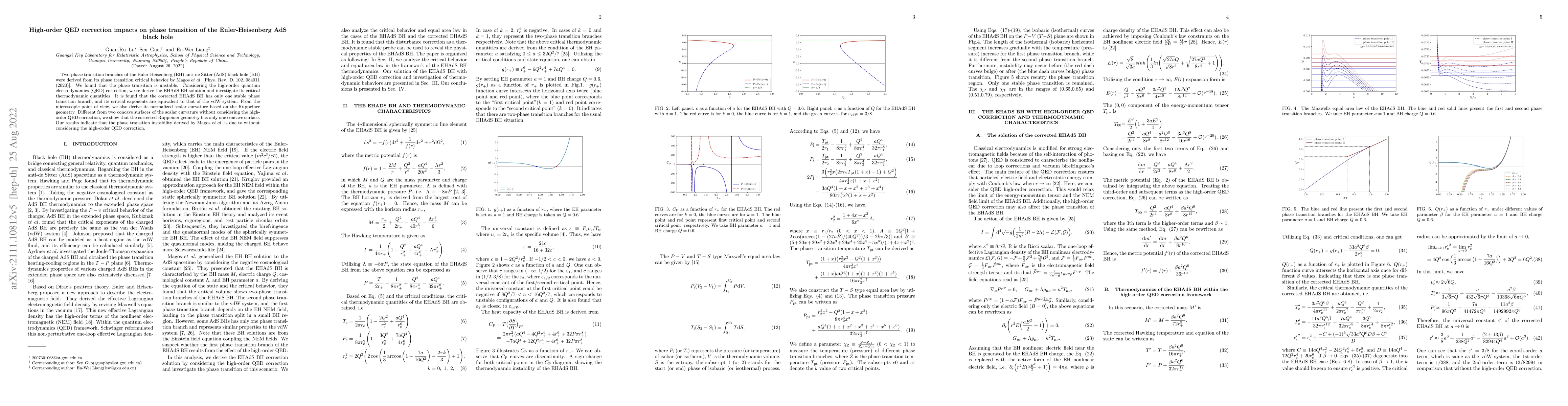 Thumbnail for High-order QED correction impacts on phase transition of the
  Euler-Heisenberg AdS black hole