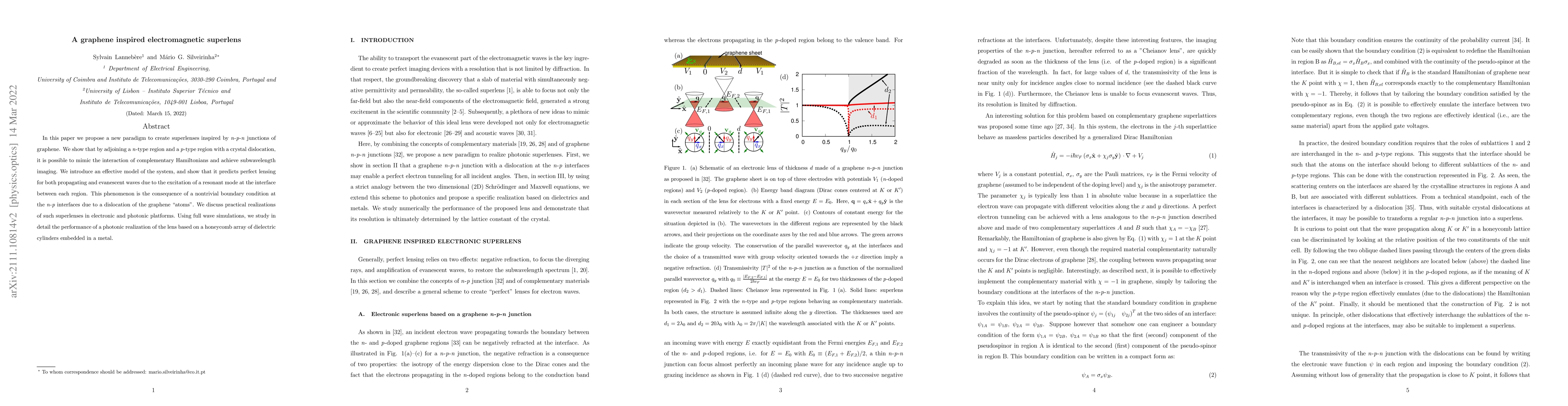 Thumbnail for A graphene inspired electromagnetic superlens