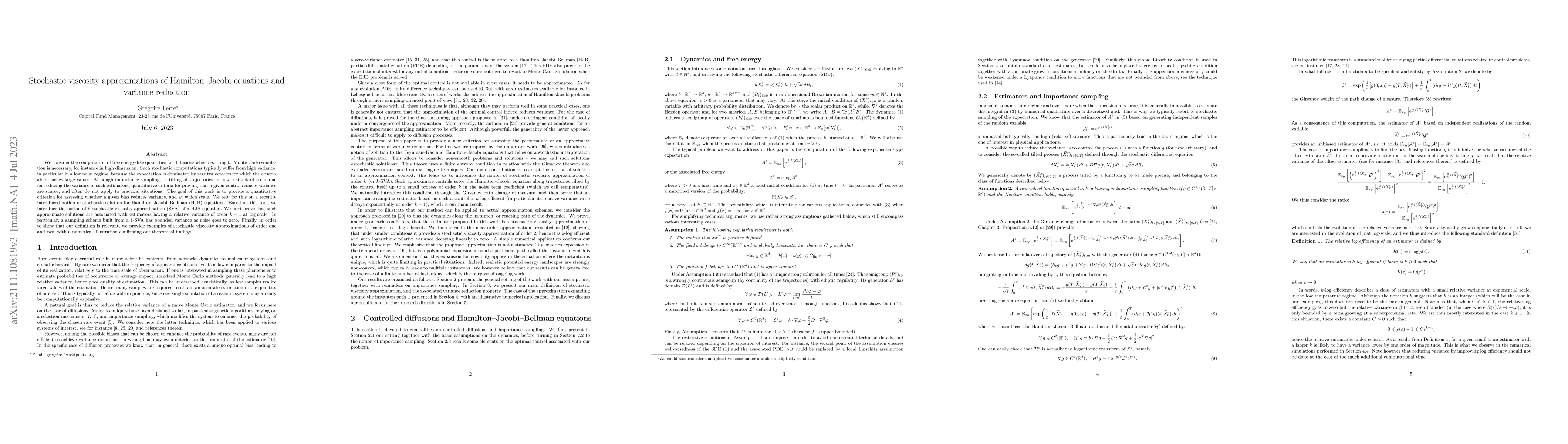 Thumbnail for Stochastic viscosity approximations of Hamilton-Jacobi equations and
  variance reduction