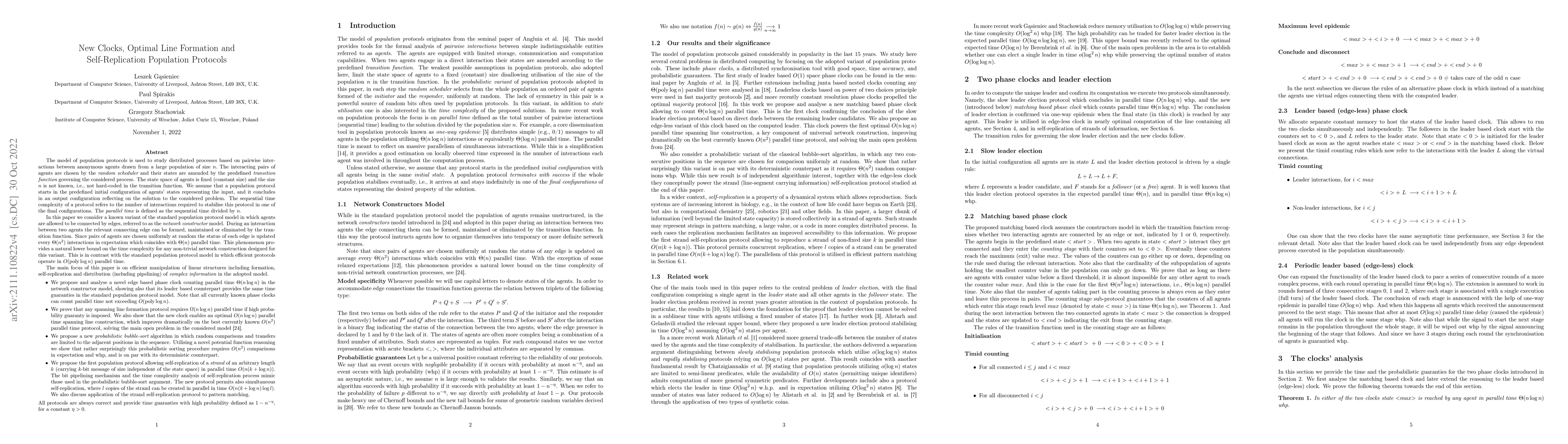 Thumbnail for New Clocks, Optimal Line Formation and Self-Replication Population
  Protocols