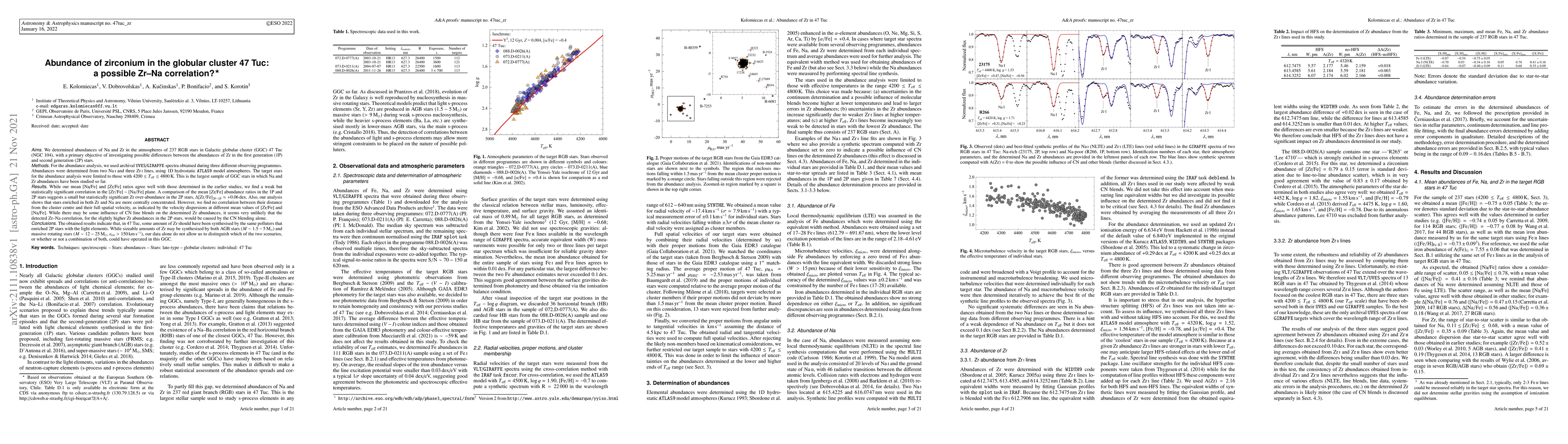 Thumbnail for Abundance of zirconium in the globular cluster 47 Tuc: a possible Zr-Na
  correlation?