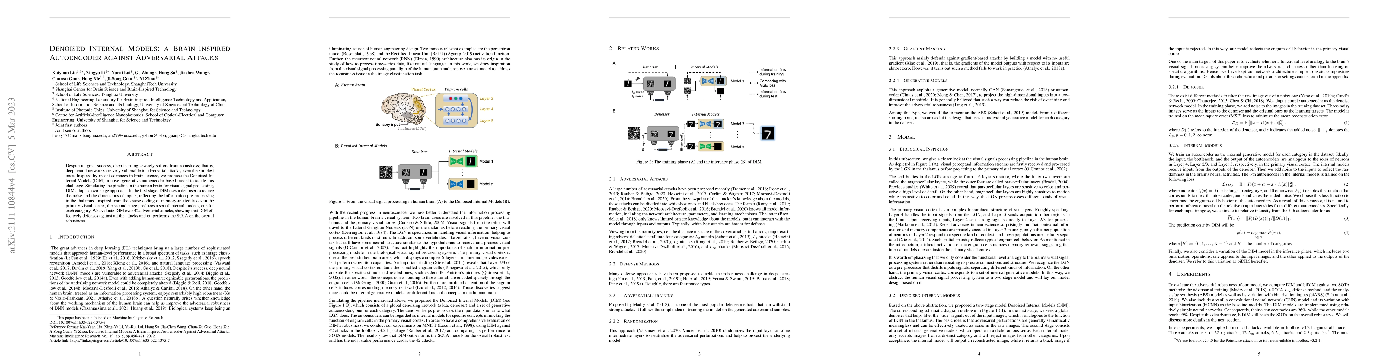 Thumbnail for Denoised Internal Models: a Brain-Inspired Autoencoder against
  Adversarial Attacks