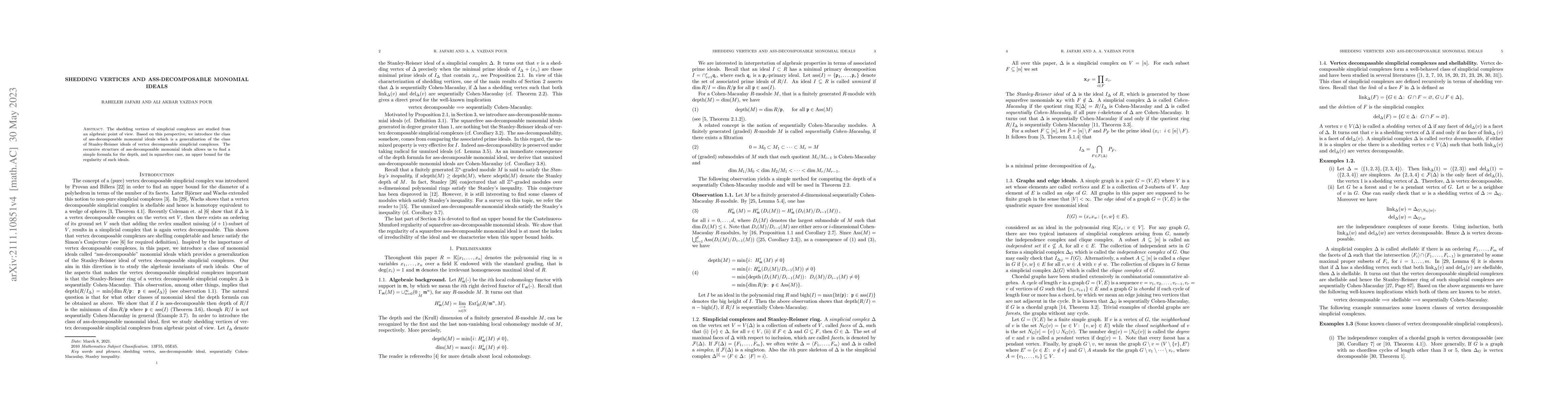 Thumbnail for Shedding vertices and Ass-decomposable monomial ideals