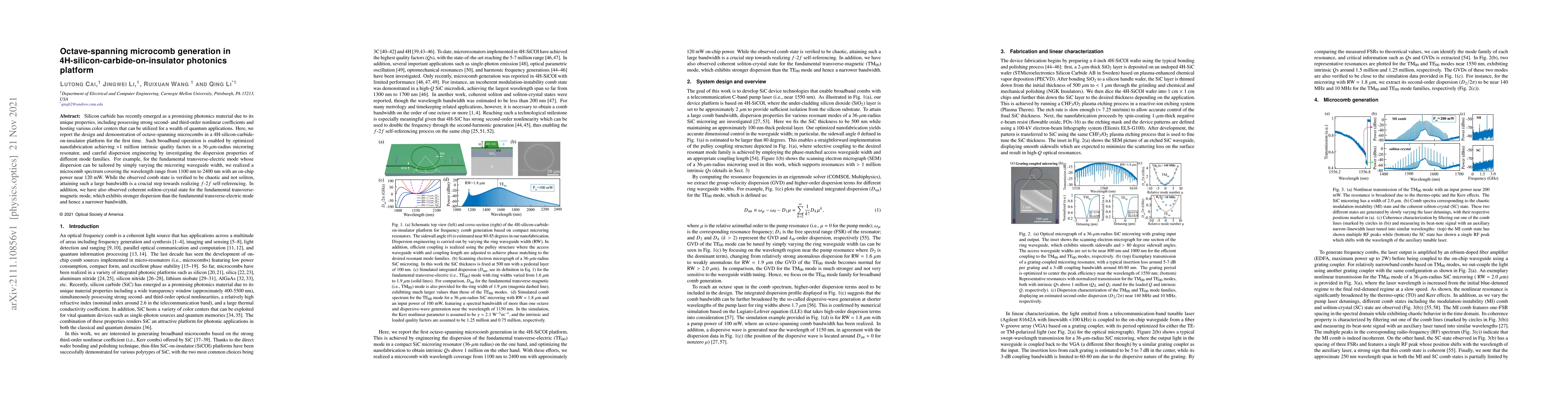 Thumbnail for Octave-spanning microcomb generation in 4H-silicon-carbide-on-insulator
  photonics platform