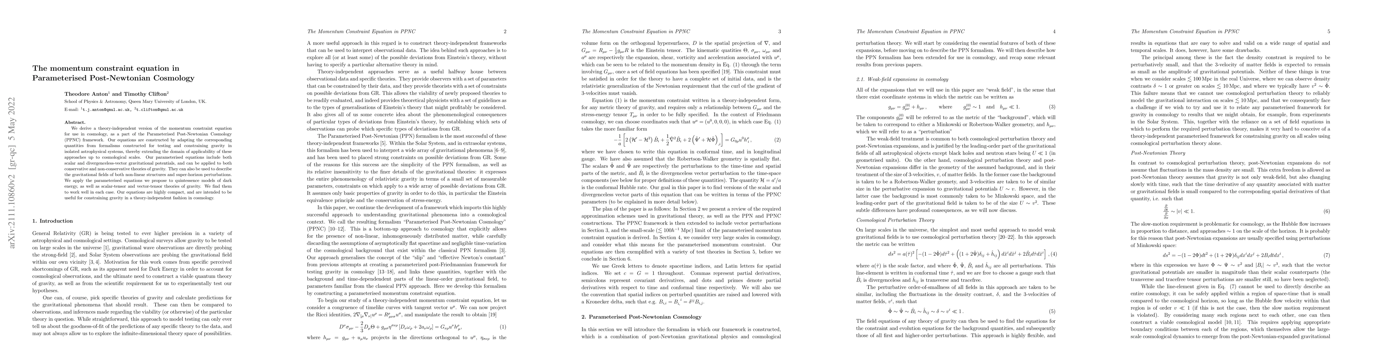 Thumbnail for The momentum constraint equation in Parameterised Post-Newtonian
  Cosmology