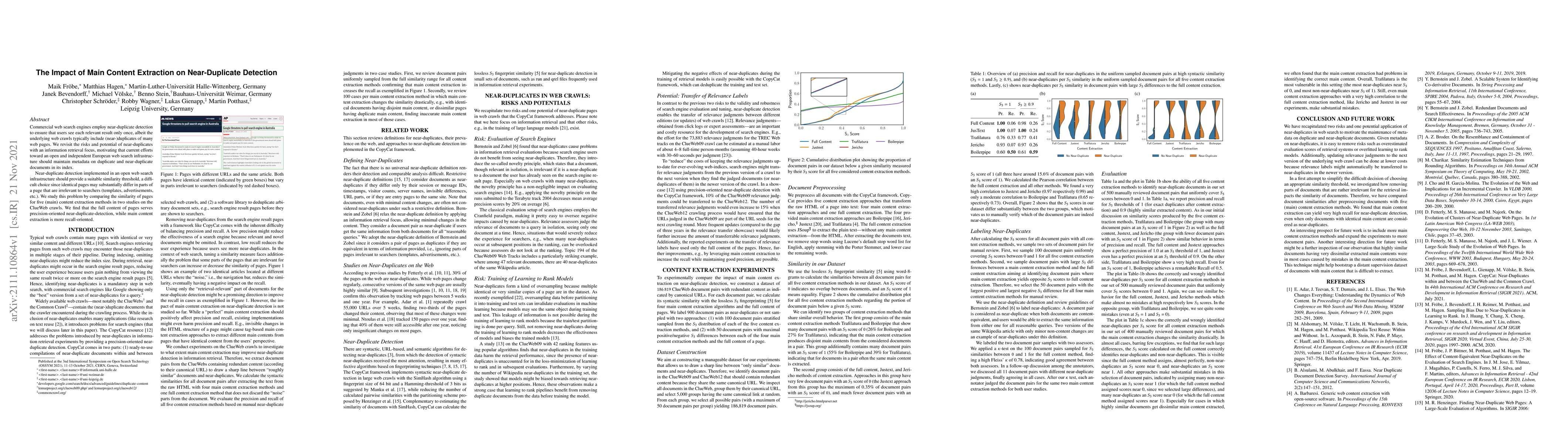 Thumbnail for The Impact of Main Content Extraction on Near-Duplicate Detection