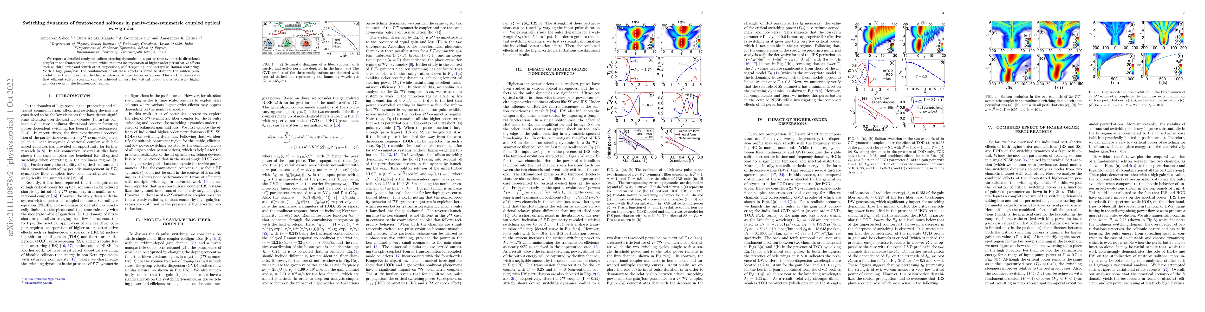 Thumbnail for Switching dynamics of femtosecond solitons in parity-time-symmetric
  coupled optical waveguides