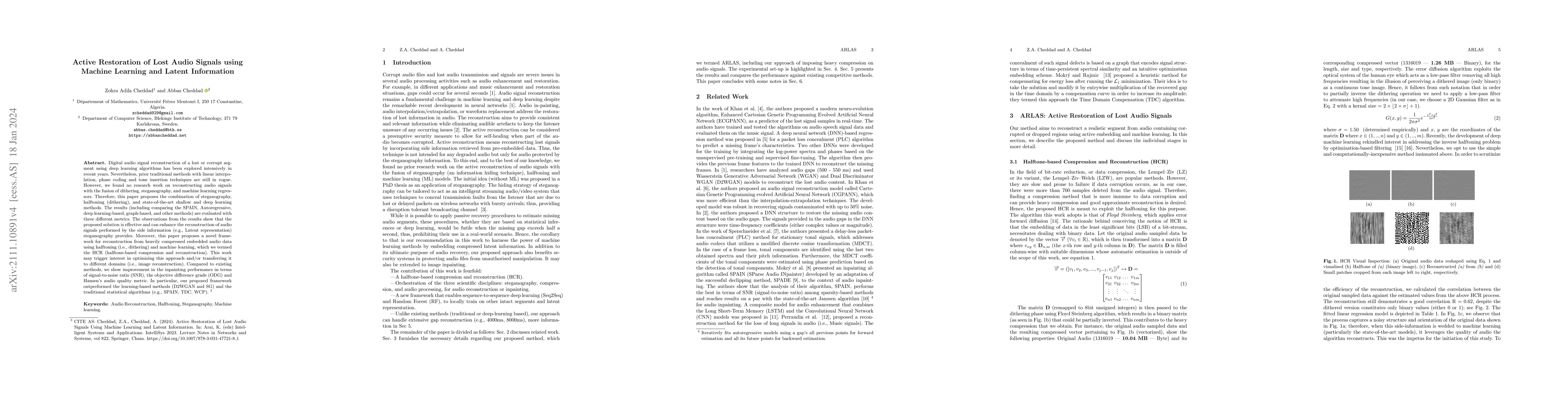 Thumbnail for Active Restoration of Lost Audio Signals Using Machine Learning and
  Latent Information