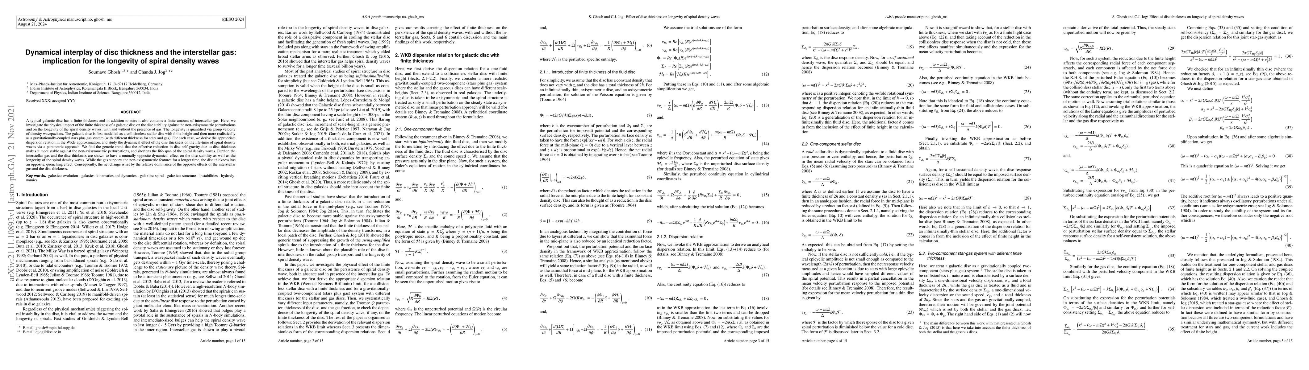 Thumbnail for Dynamical interplay of disc thickness and the interstellar gas:
  implication for the longevity of spiral density waves