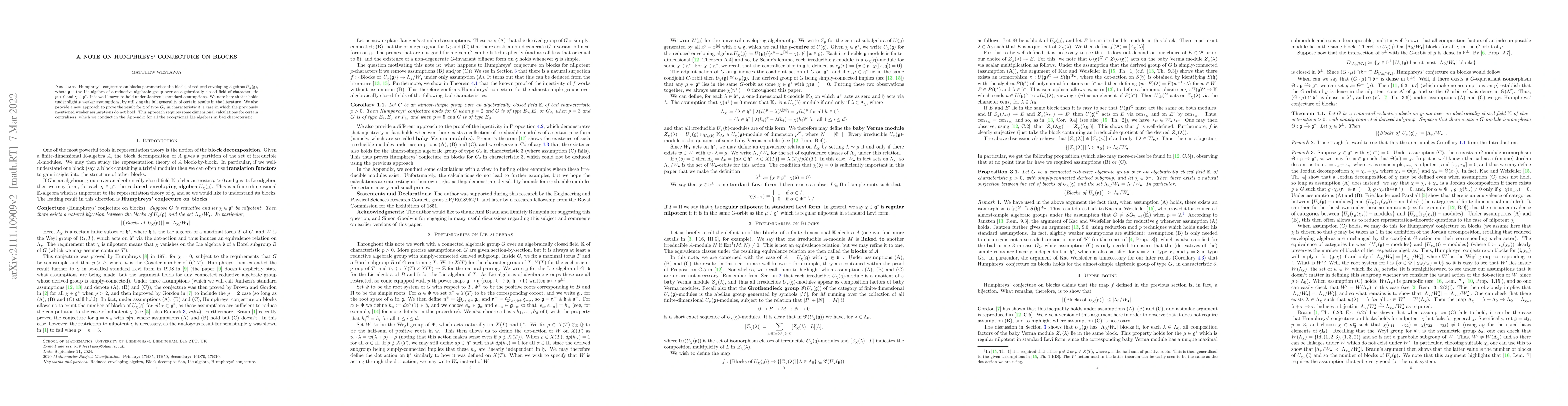 Thumbnail for A note on Humphreys' conjecture on blocks
