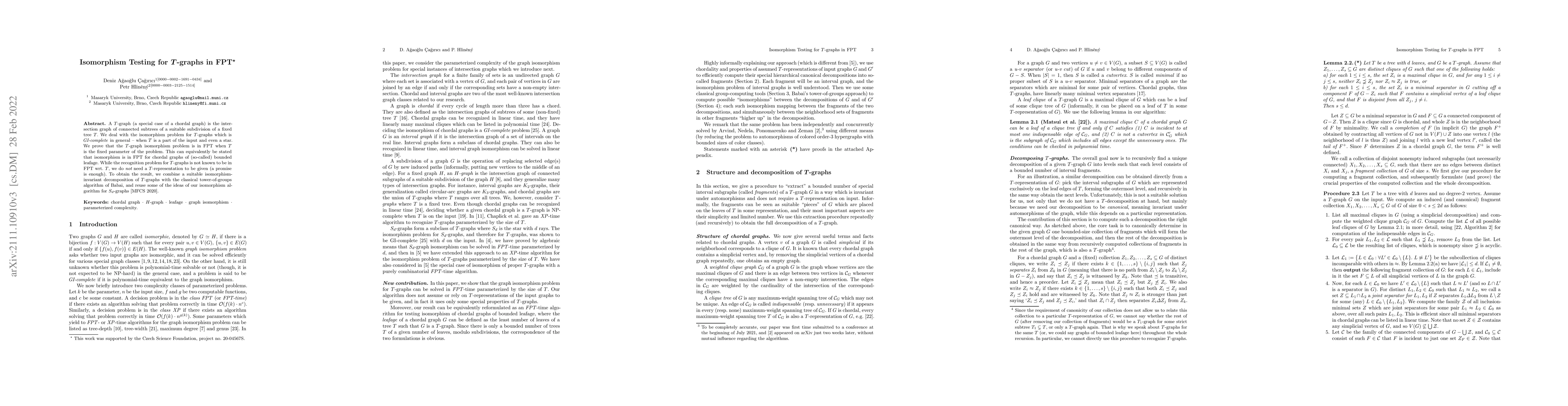 Thumbnail for Isomorphism Testing for T-graphs in FPT