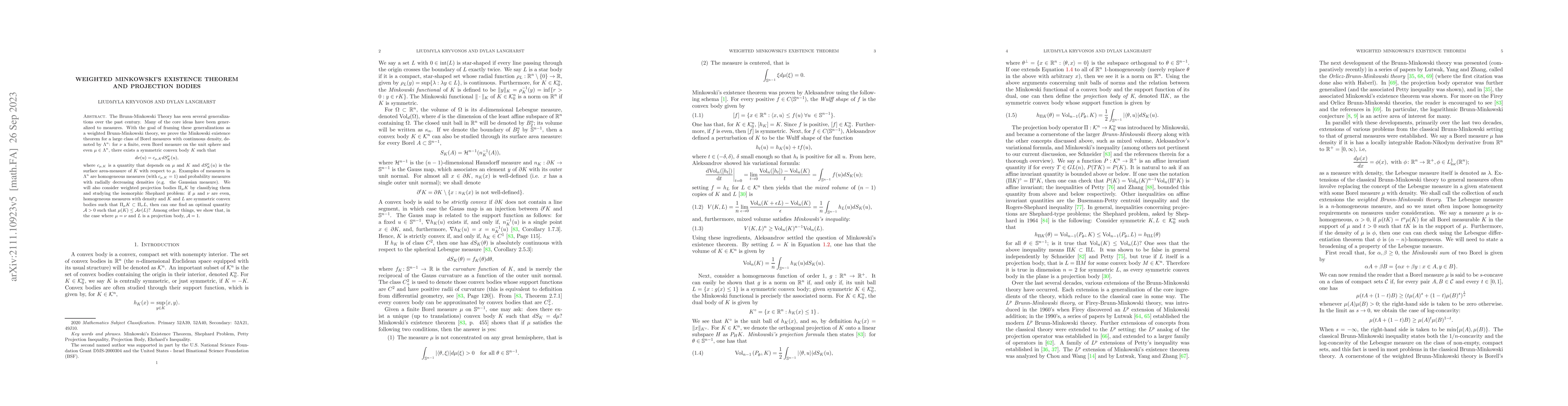 Thumbnail for Weighted Minkowski's Existence Theorem and Projection Bodies