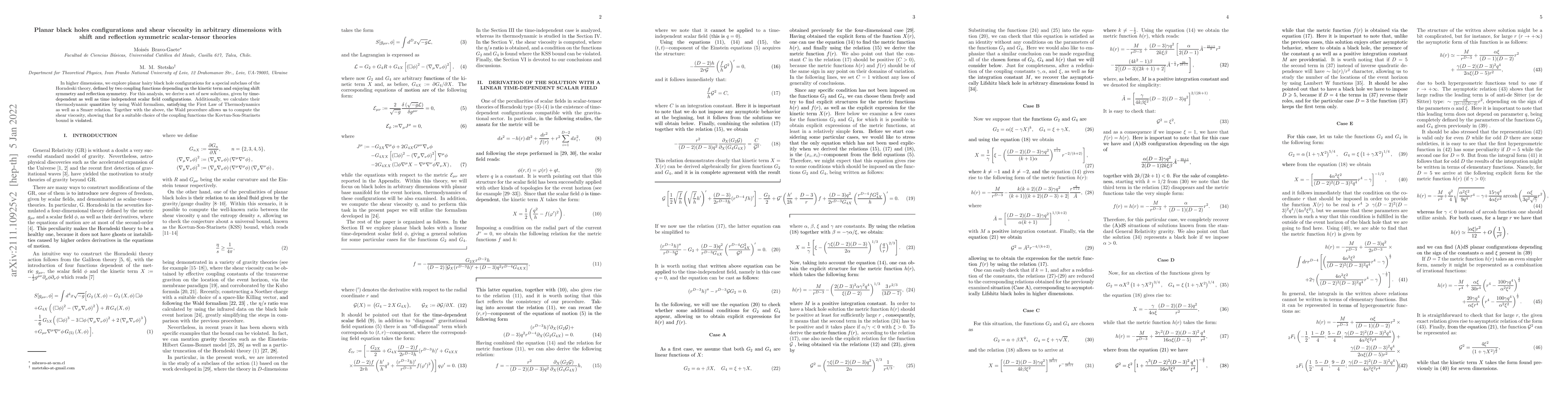 Thumbnail for Planar black holes configurations and shear viscosity in arbitrary
  dimensions with shift and reflection symmetric scalar-tensor theories