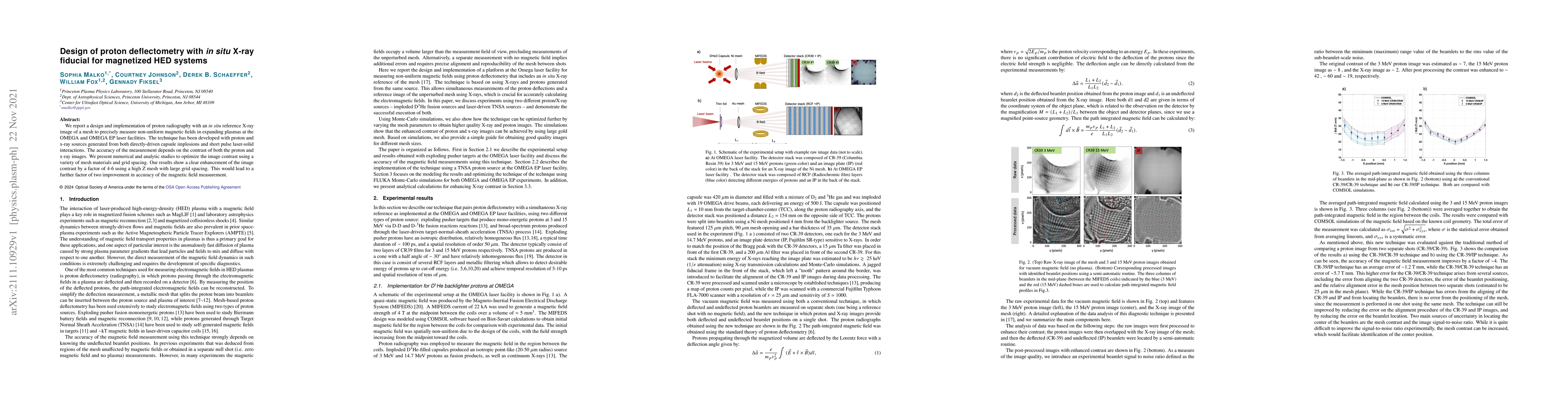 Thumbnail for Design of proton deflectometry with in situ X-ray fiducial for
  magnetized HED systems