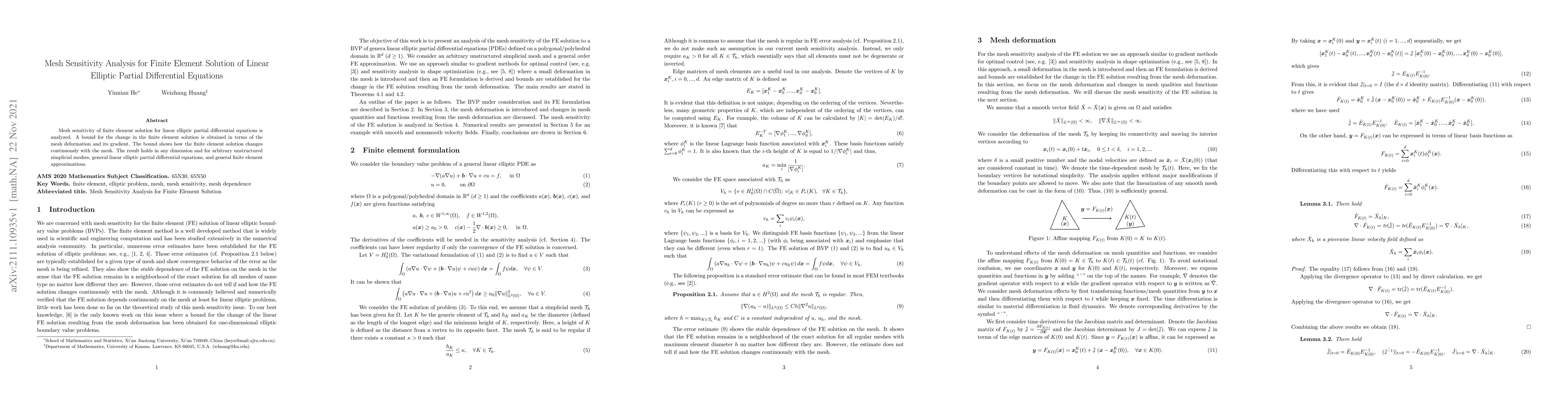 Thumbnail for Mesh Sensitivity Analysis for Finite Element Solution of Linear Elliptic
  Partial Differential Equations