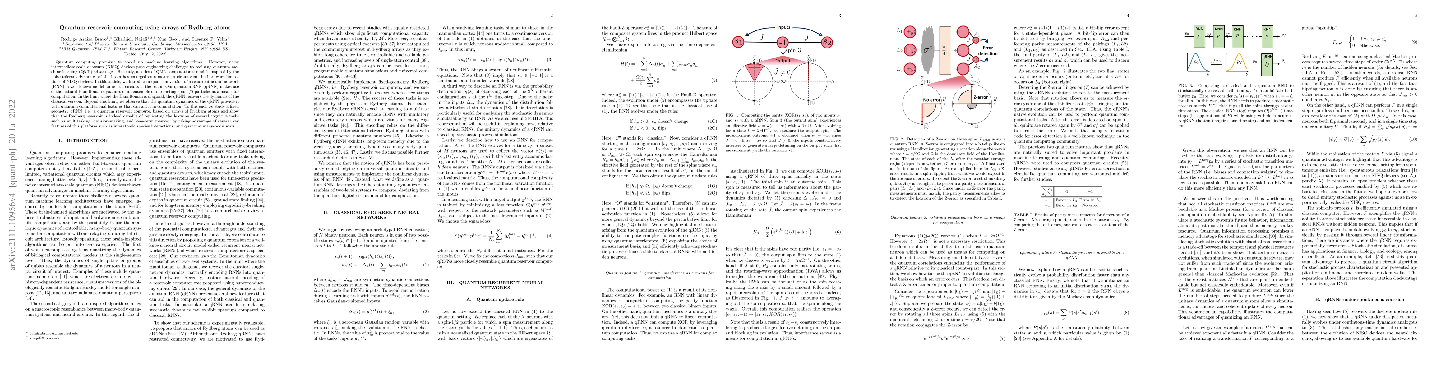 Thumbnail for Quantum reservoir computing using arrays of Rydberg atoms