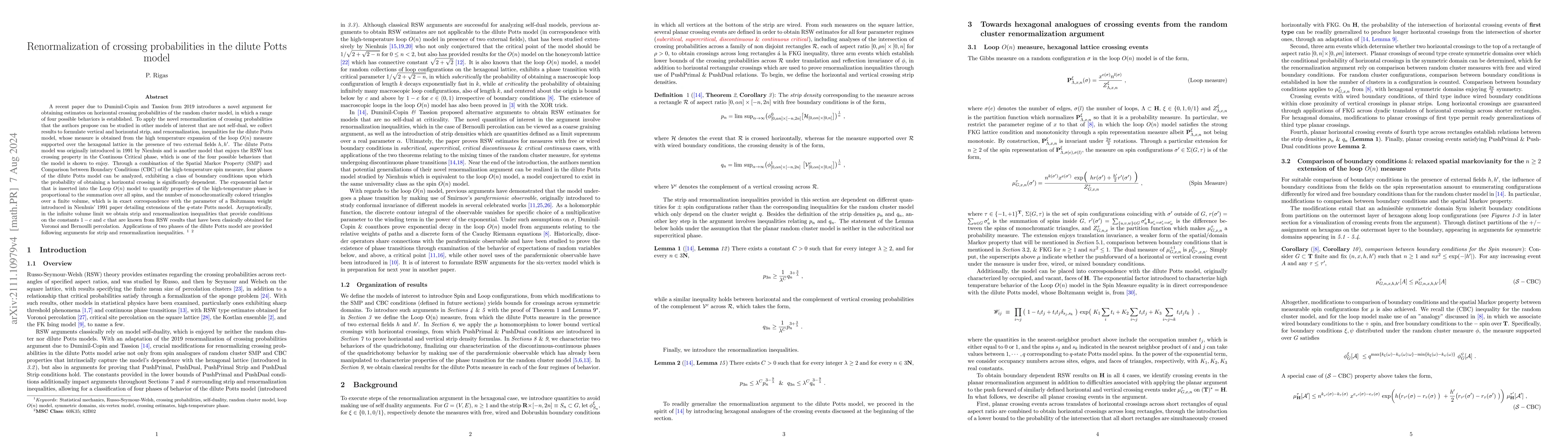 Thumbnail for Renormalization of crossing probabilities in the dilute Potts model