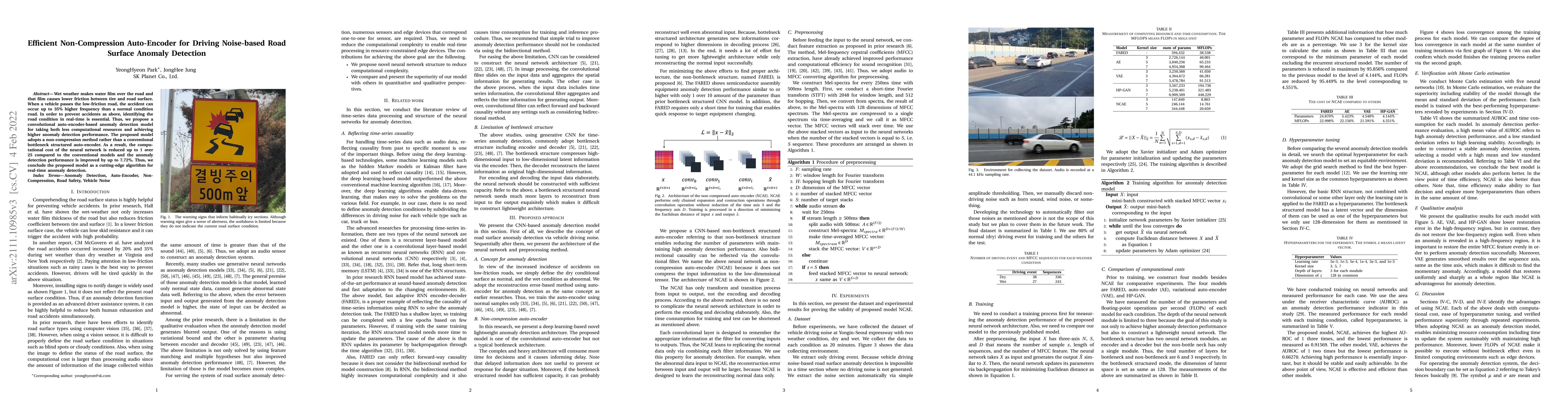 Thumbnail for Efficient Non-Compression Auto-Encoder for Driving Noise-based Road
  Surface Anomaly Detection