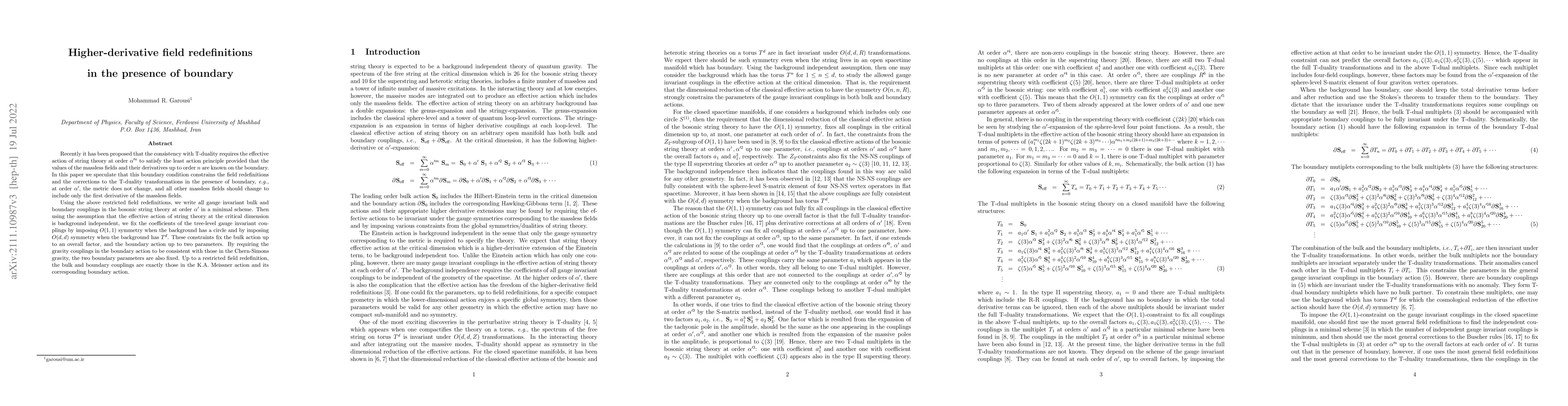 Thumbnail for Higher-derivative field redefinitions in the presence of boundary