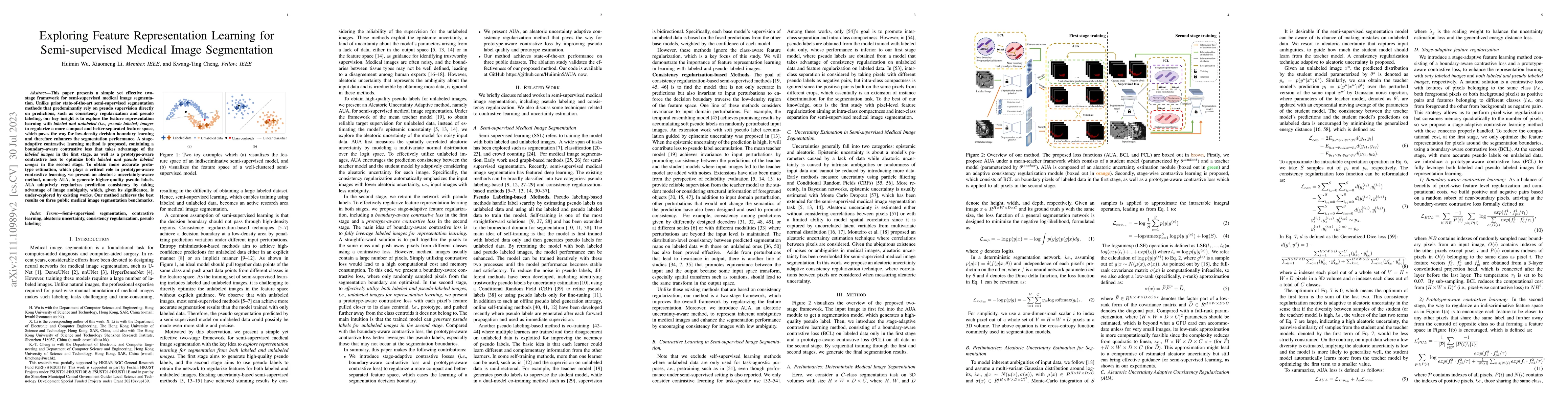 Thumbnail for Exploring Feature Representation Learning for Semi-supervised Medical
  Image Segmentation