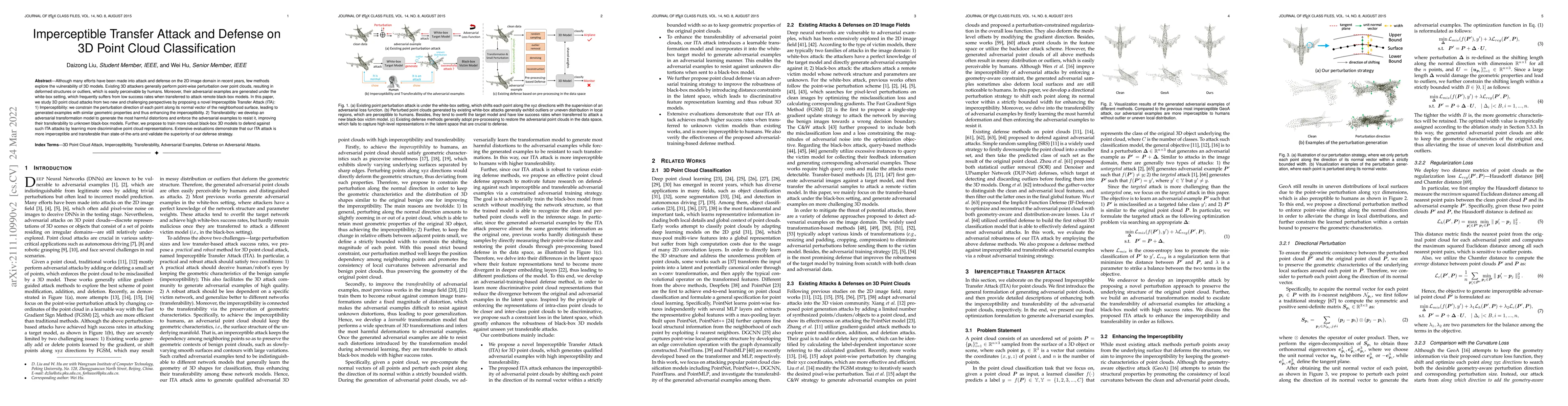 Thumbnail for Imperceptible Transfer Attack and Defense on 3D Point Cloud
  Classification