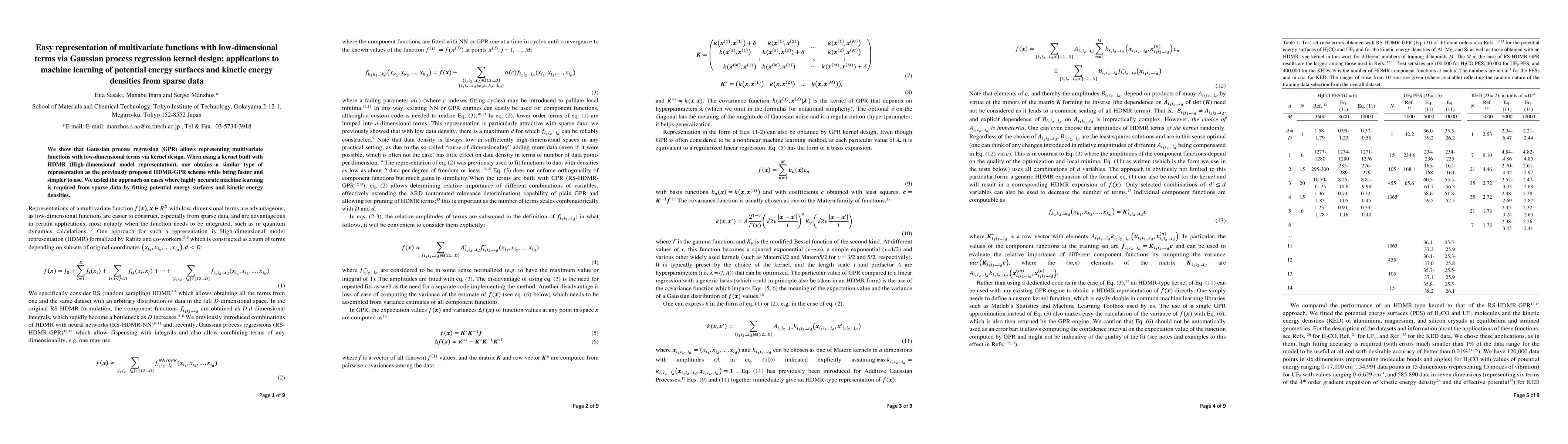 Thumbnail for Easy representation of multivariate functions with low-dimensional terms
  via Gaussian process regression kernel design: applications to machine
  learning of potential energy surfaces and kinetic energy densities from
  sparse data